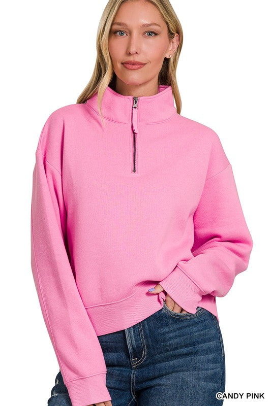 Zenana Fleece Lined Pull Over in the Color Candy Pink