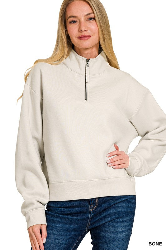 Zenana Fleece Lined Pull Over in the Color Bone