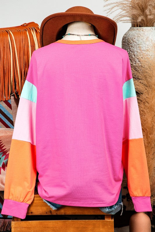 Colorblock Patchwork Long Sleeve Loose Top