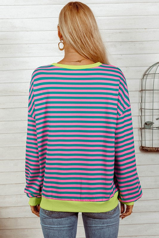 Stripe Oversized Contrast Trim Pullover Sweatshirt