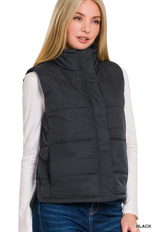 Zenana Long Puff Vest in Black