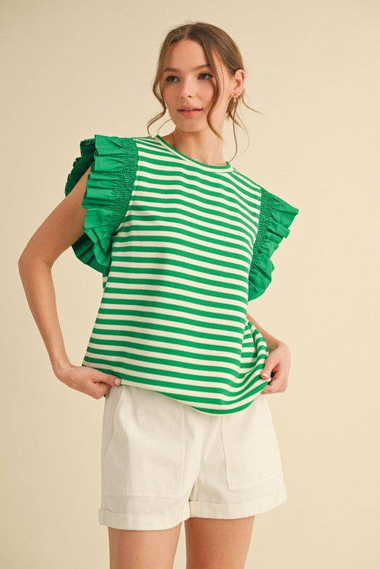 Striped Ruffle Shoulder Top