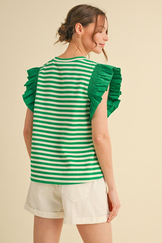 Striped Ruffle Shoulder Top