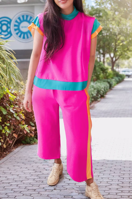 Color Block Detail Casual Two-piece Outfit