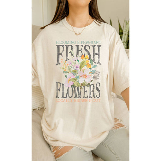 Vintage Fresh Flowers Oversized Graphic Tee