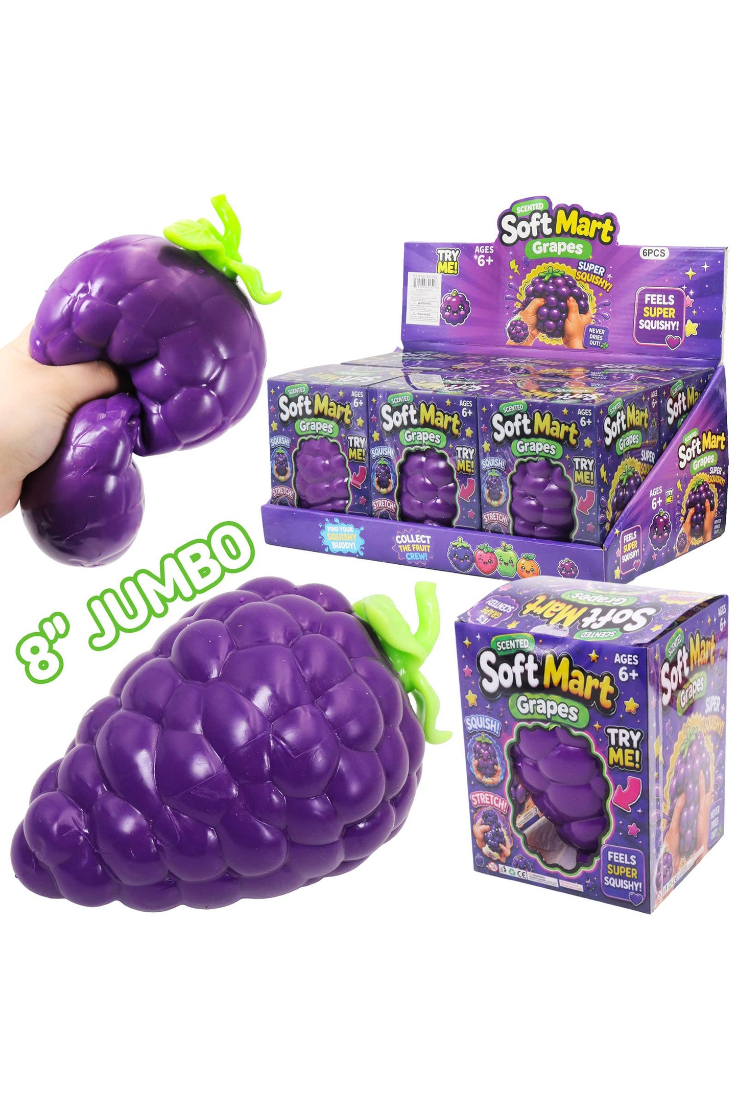 JUMBO 8 Inch Grape Soft Slime Filled Squishy Toy: PURPLE / ONE SIZE