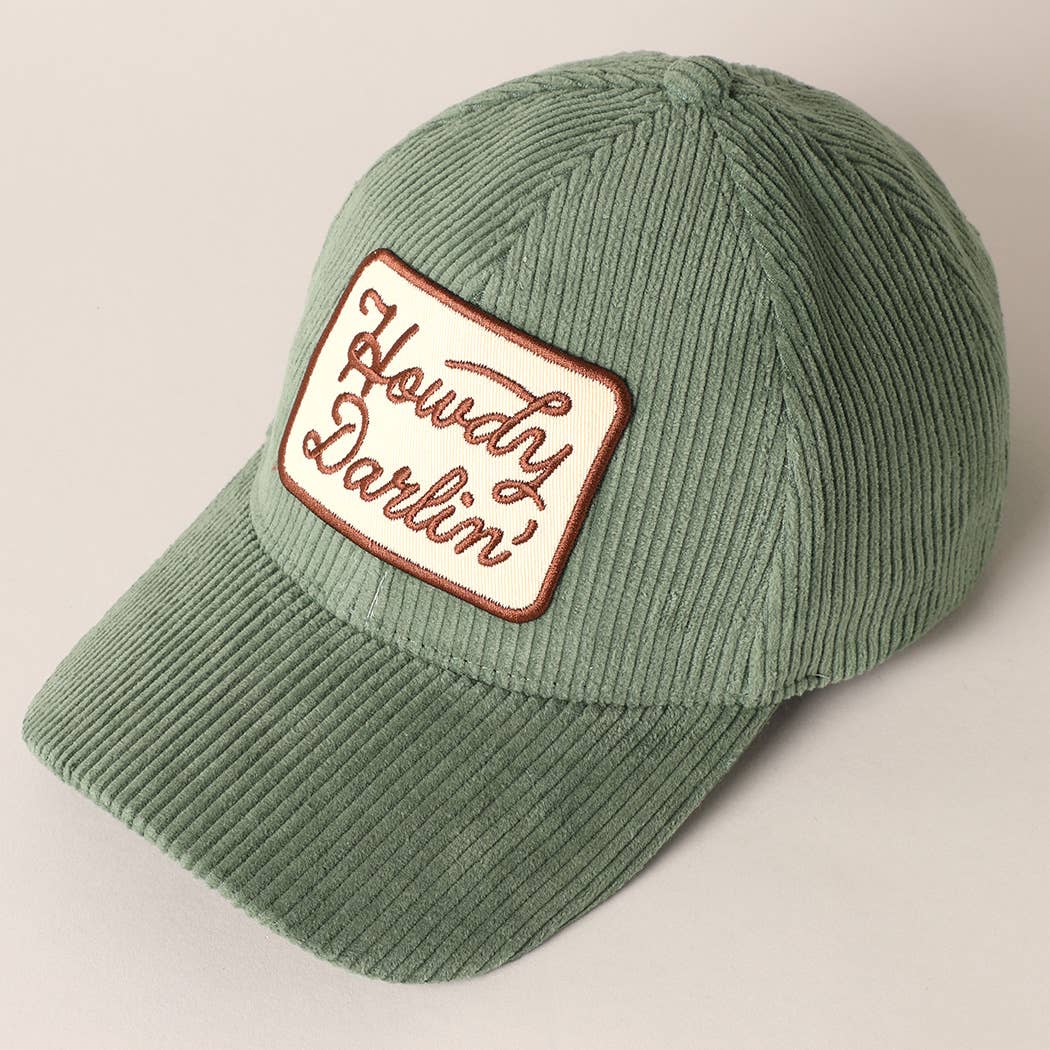 Howdy Darlin' Embroidery Patch Corduroy Cap: OFF WHITE / ONE SIZE