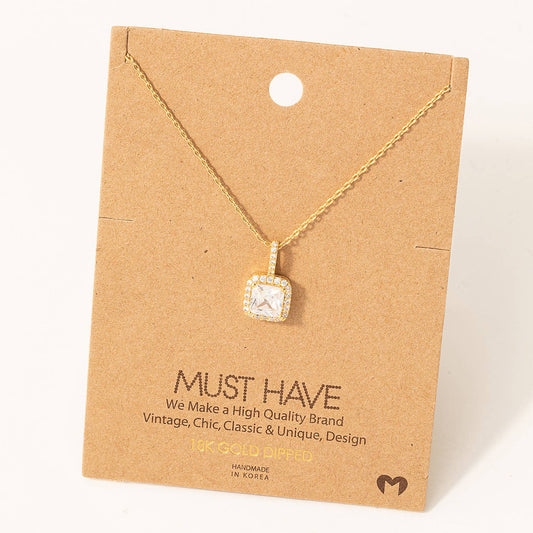 Square Rhinestone Pendant Necklace: R