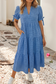 LDC Gingham Textured Bow Tie Short Sleeve Tiered Midi Dress: Dusk Blue