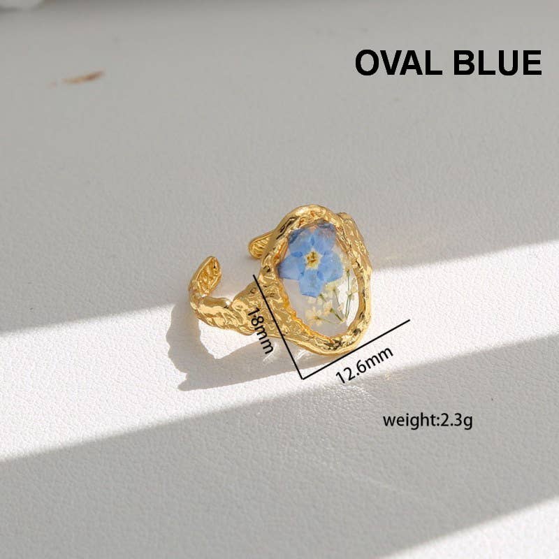 18K STAINLESS STEEL TARNISH FREE FLORAL RINGS | 40R104: OVAL VIOLET