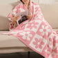 DAISY AND CHECKERED Print Soft Cozy Throw Blanket: PINK / ONE SIZE