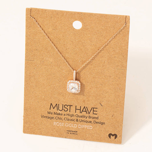 Square Rhinestone Pendant Necklace: R