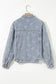 Bow Knot Print Light Wash Raw Hem Denim Jacket
