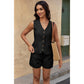 Button Down Pleated Linen High Waisted Sets: BLACK