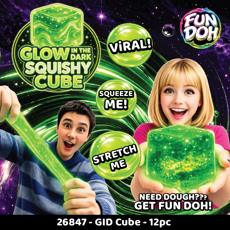 Fun Doh Glow in the Dark Squishy Sparkle Cube - 12/Display: Wholesale Price