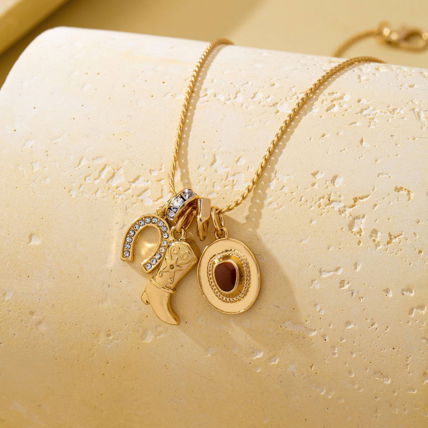 Western Hat Boot Horseshoe Rhinestone Charm Necklace