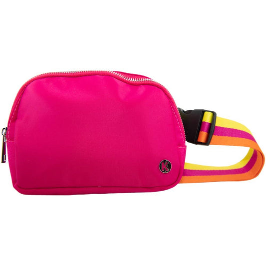 Hot Pink Solid Belt Bag with Striped Strap Valentine's Day: Hot Pink / OS