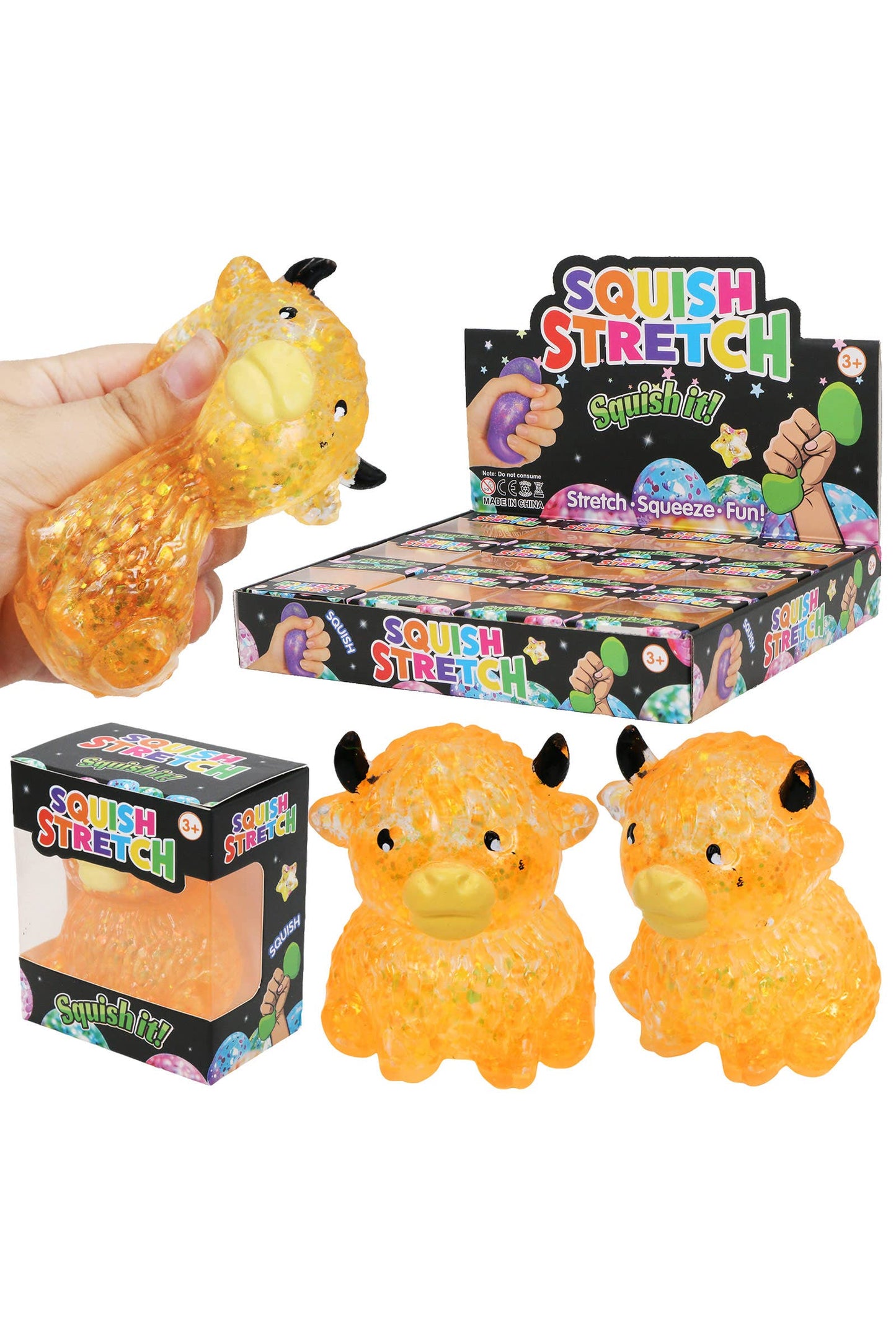 Baby Highland Cow Glitter Thick Maltose Putty Filled Squishy: ORANGE / ONE SIZE