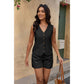 Button Down Pleated Linen High Waisted Sets: BLACK