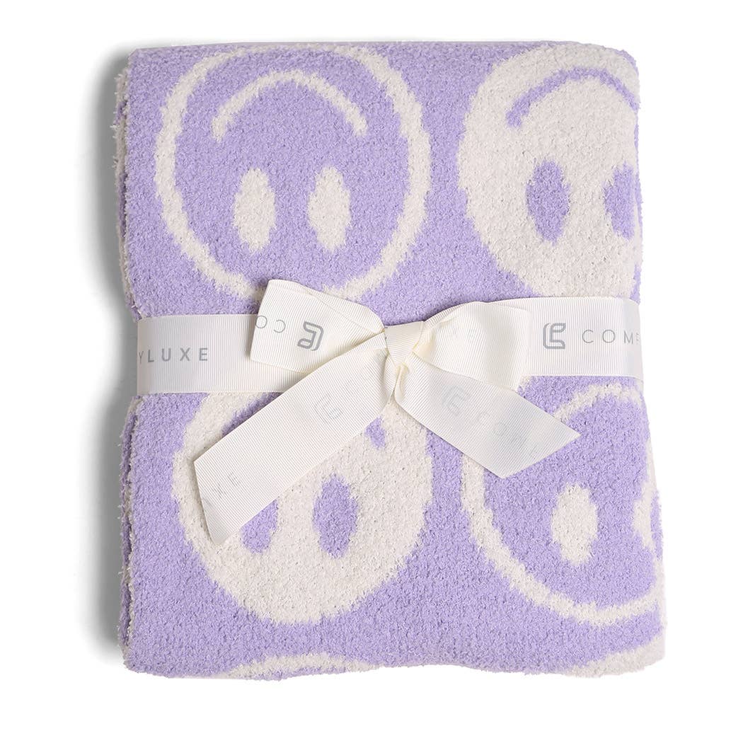 Repeated Happy Face Pattern Kids Throw Blanket: LAV / ONE SIZE