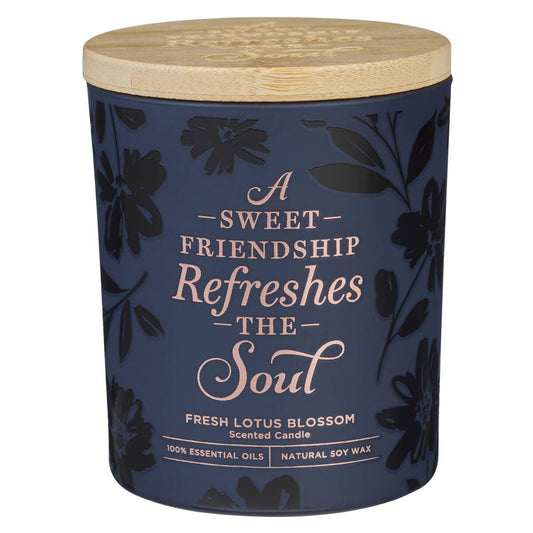 Glass Candle w/Bamboo Lid Navy Sweet Friendship