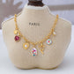 Vintage Bow Porcelain Multi-Charm Link Necklace in Gold