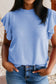 LDC Color Ribbed Trim Solid Ruffle Short Sleeve Sweater: Blue