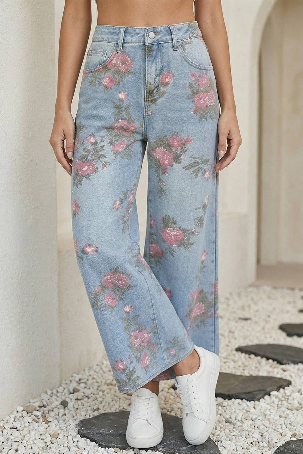 LDC Garden Floral Print Bootcut Jeans: Sky Blue
