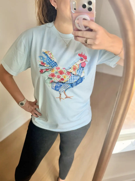 Chicken Faux Texture Patchwork Comfort Colors Tee
