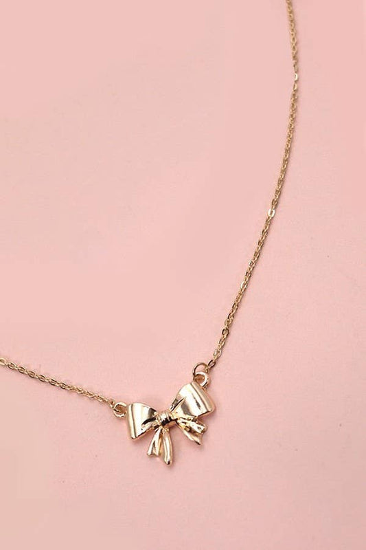 MINI BOW RIBBON NECKLACE: Gold