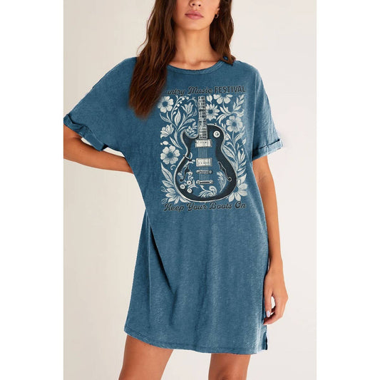 COUNTRY MUSIC FESTIVAL MINERAL GRAPHIC DRESS : MINERAL DENIM / S-M-L(2-2-2)