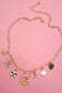 CHARM NECKLACE-BOW CHECKER HEART RHINESTONE | Gold