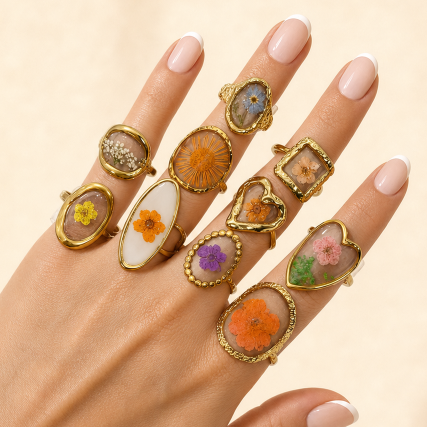 18K STAINLESS STEEL TARNISH FREE FLORAL RINGS | 40R104: HEART APRICOT