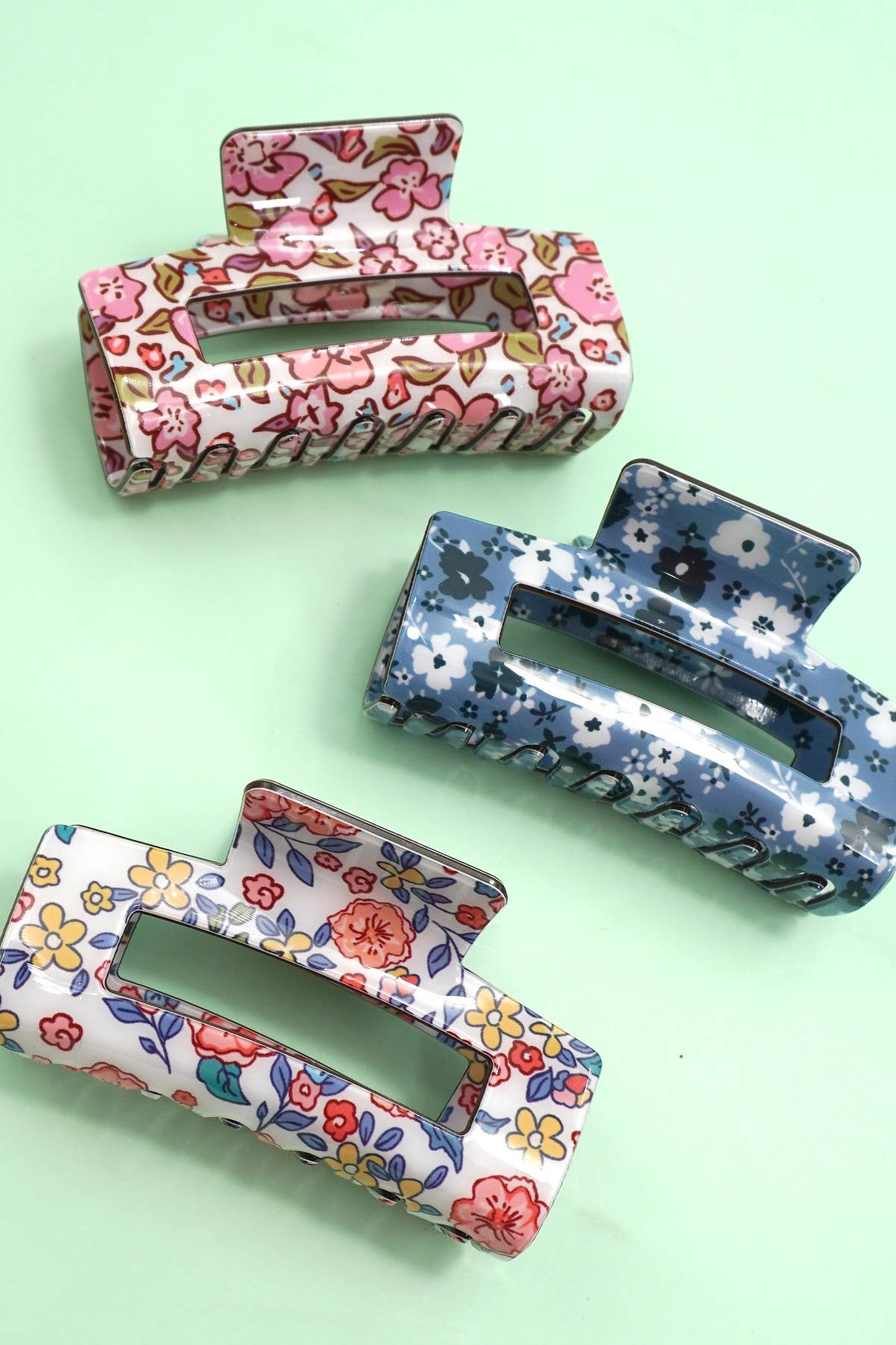 JUMBO FLORAL RECTANGLE HAIR CLAW CLIPS | Mixed