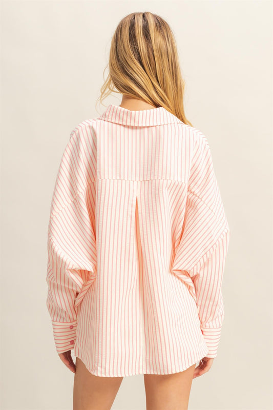 Pink Drop Shoulder Textured Stripe Top