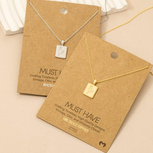 Flower Print Square Pendant Necklace: G