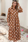 LDC Casual Long Sleeve Polka Dot Pockets Shift Dress : Brown