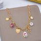 Vintage Bow Porcelain Multi-Charm Link Necklace in Gold