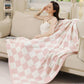 Checkerboard Patterned Throw Blanket: Pink / ONE SIZE