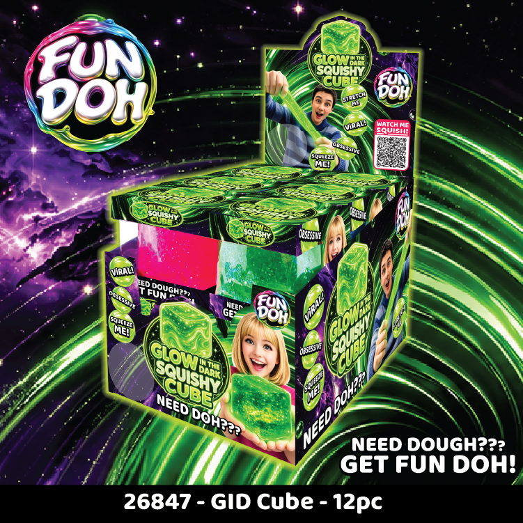 Fun Doh Glow in the Dark Squishy Sparkle Cube - 12/Display: Wholesale Price