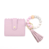 Beaded Bracelet Card Holder with Tassel Wristlet Set