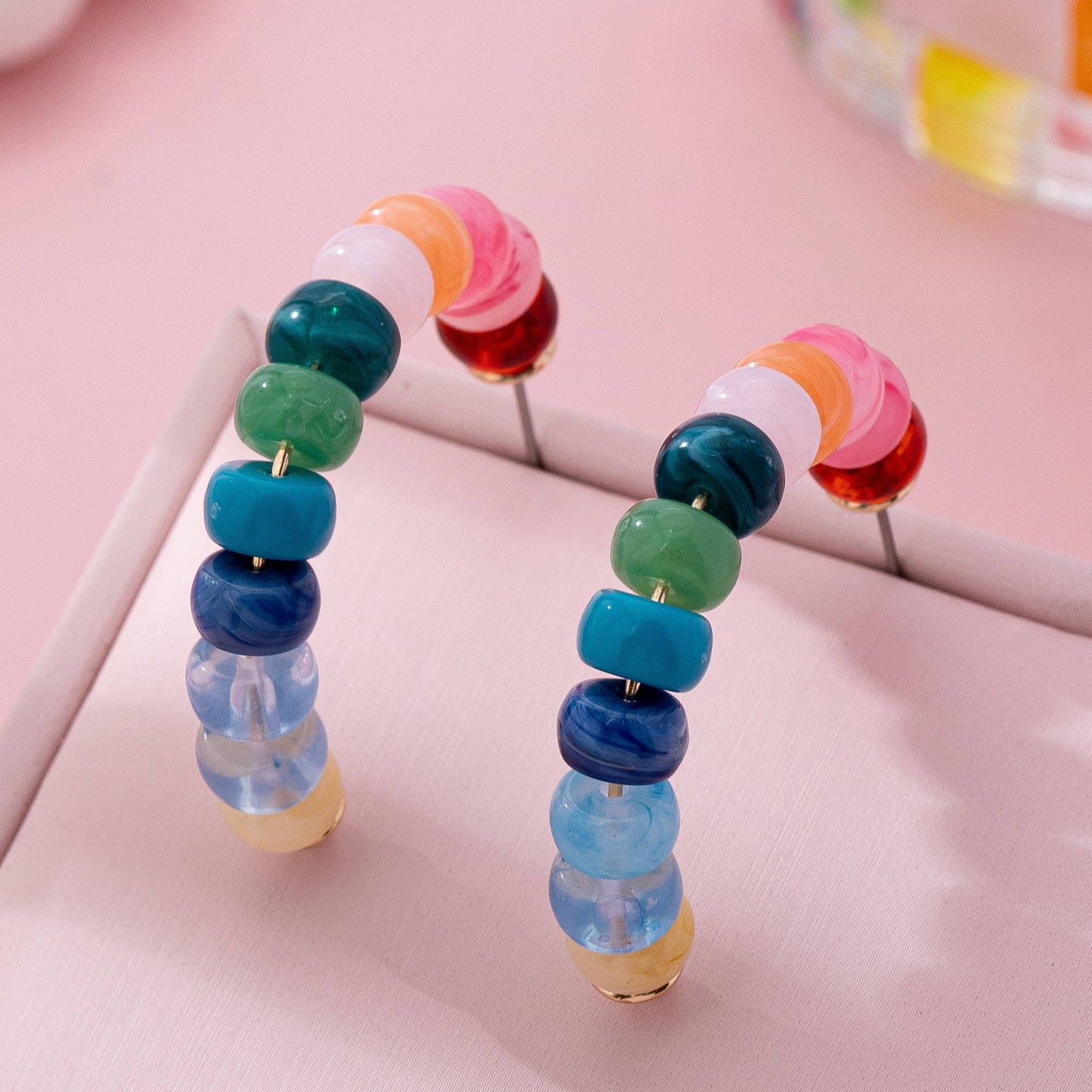 Rainbow Beaded Hoop Earrings |