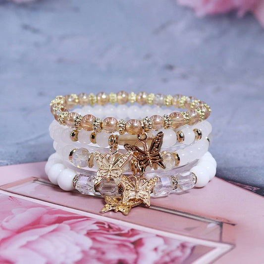 Bohemian Crystal Butterfly Elastic Bracelet in White