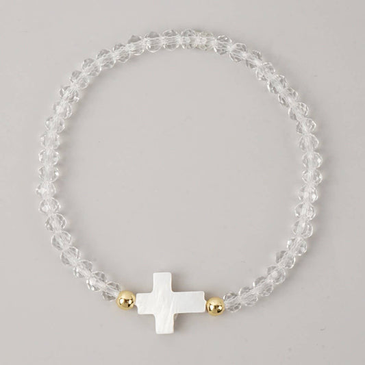 Cross Colored Bead Bracelet- Clear