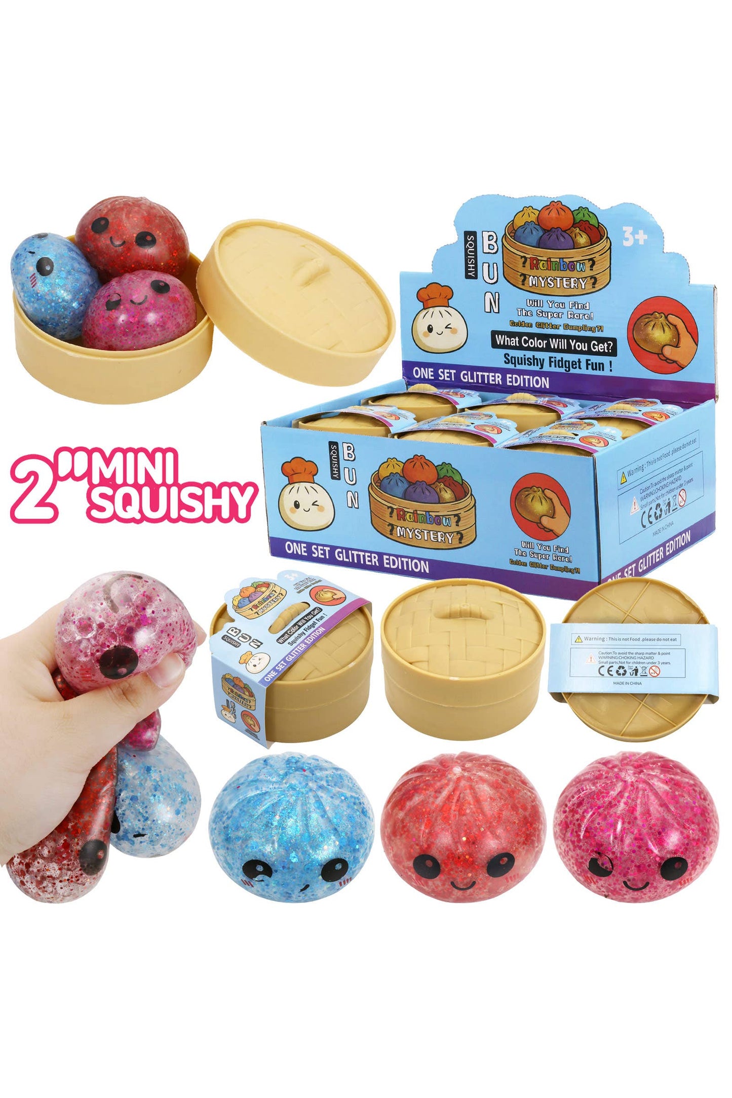 3-in-1 Mini Dumpling Glitter Water Bead Squishy - 2 Inch: AS SHOWN / ONE SIZE