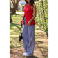 Solid V Neck Button Down Pockets Fit Vest: Red