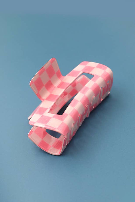 Pink Checkered Claw Clip