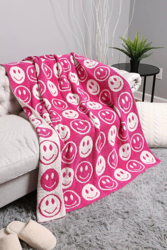 Super Lux Smiley Face Throw Blanket: Fuchsia