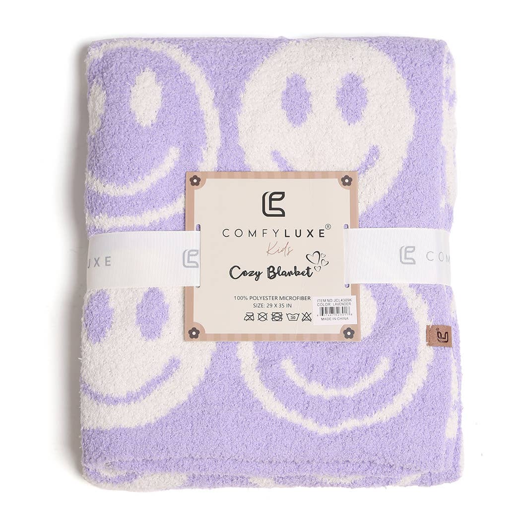 Repeated Happy Face Pattern Kids Throw Blanket: LAV / ONE SIZE