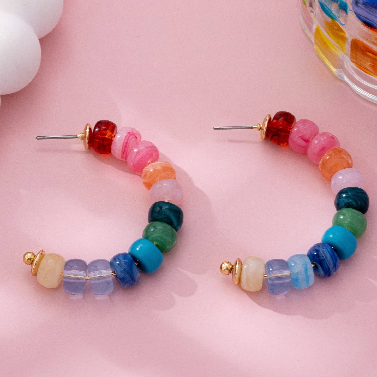 Rainbow Beaded Hoop Earrings |